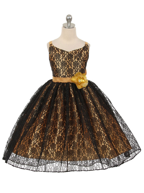 High-Low Black/Gold Floral Lace Dress w ...